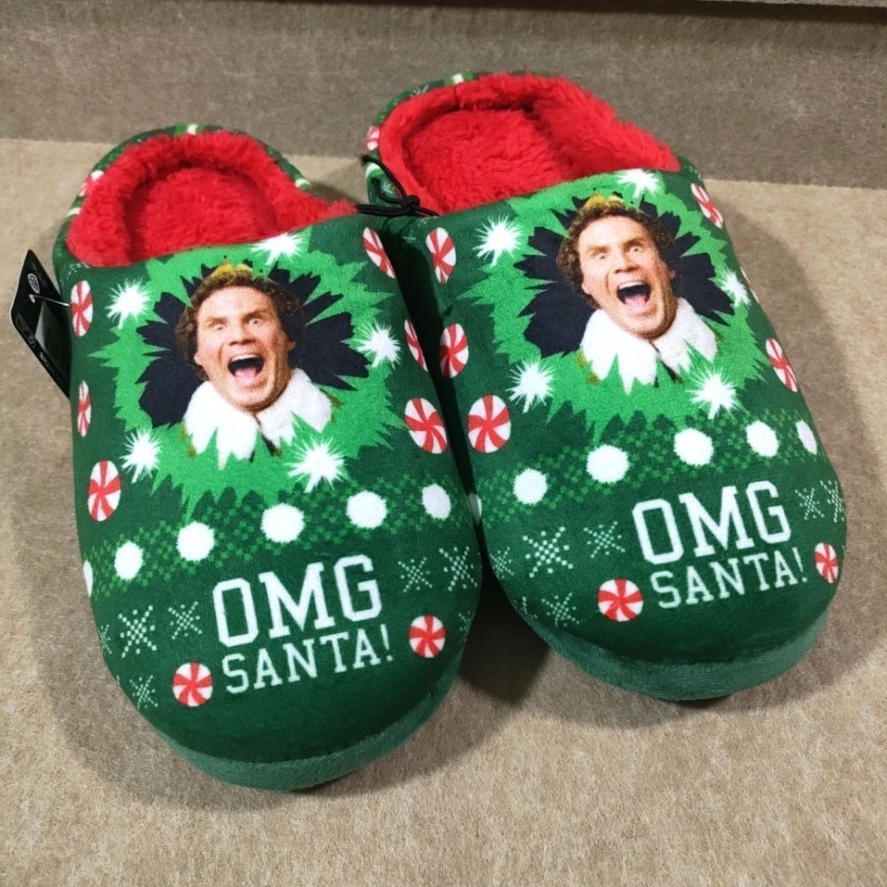 Warner Bros Elf Green and Red Holiday Slippers